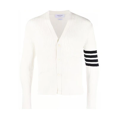 THOM BROWNE SS23 White 4-Bar Knit Cardigan MKC472A-Y3014-100