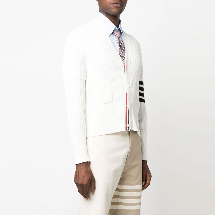 Purchase THOM BROWNE SS23 Kardigan Rajut Putih 4-Bar MKC472A-Y3014-100