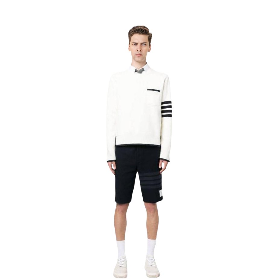 THOM BROWNE SS23  White 4-Bar Ribbed Crewneck Sweater. MKA452A-Y3006-100 圖 3