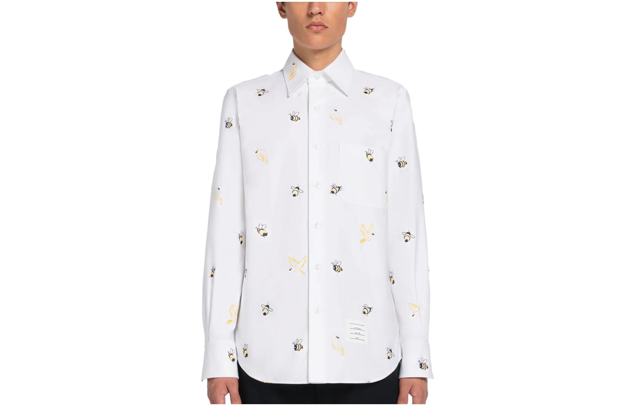 THOM BROWNE SS23  White Animal Print Long Sleeve Shirt MWL272E-E0321-996