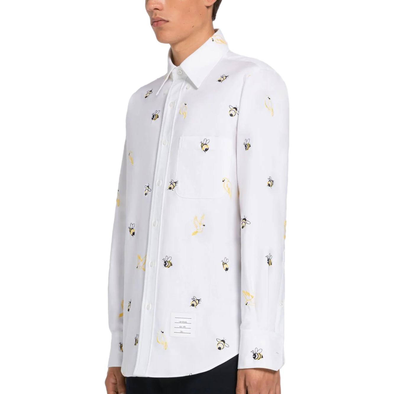 Shop THOM BROWNE SS23 Kemeja Lengan Panjang Putih Motif Hewan MWL272E-E0321-996