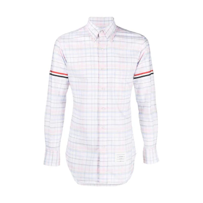 THOM BROWNE SS23 White Check Detail Single-Breasted Long Sleeve Shirt MWL150A-F0182-680
