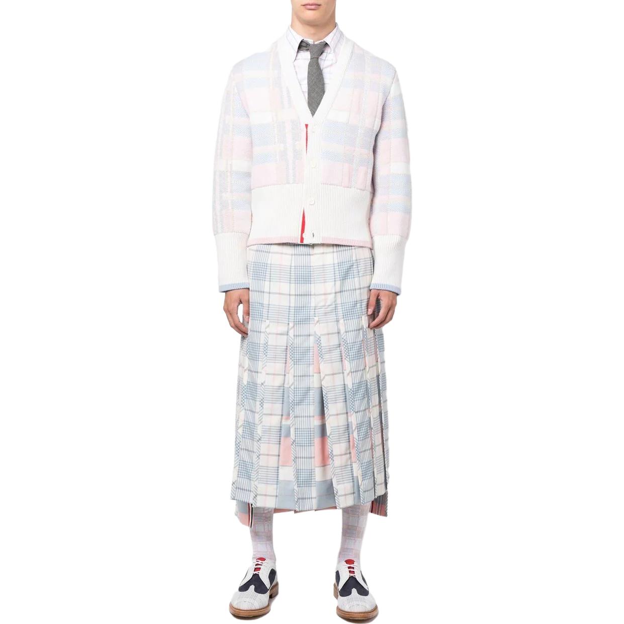 Lookbook THOM BROWNE SS23 Kemeja Lengan Panjang Putih Motif Kotak Single-Breasted MWL150A-F0182-680