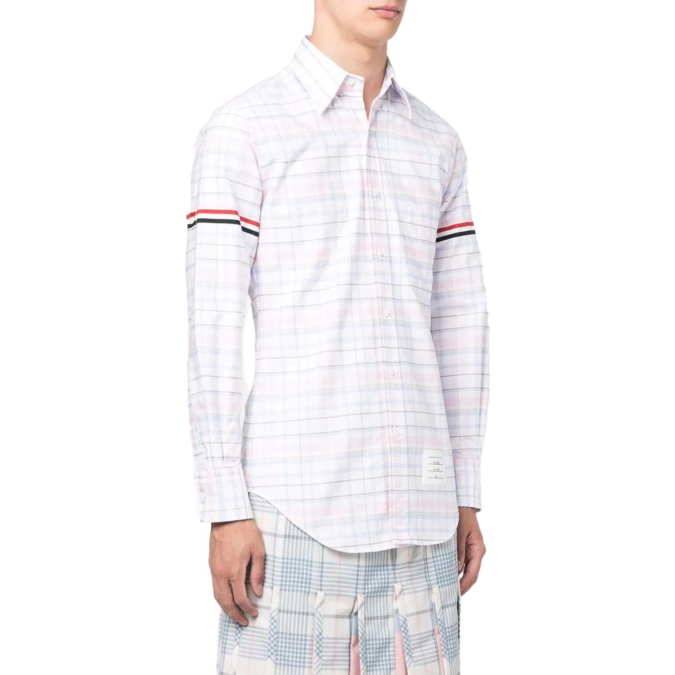 Purchase THOM BROWNE SS23 Kemeja Lengan Panjang Putih Motif Kotak Single-Breasted MWL150A-F0182-680