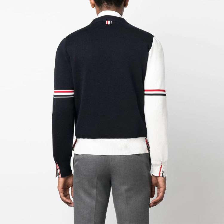 THOM BROWNE SS23  White Colorblock Stripe V-Neck Knit Cardigan Sweater. MKC310F-Y3007-100 圖 4