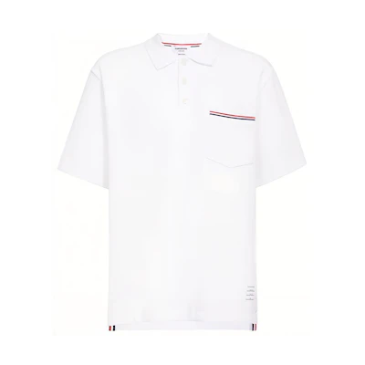 THOM BROWNE SS23 White Half Button Short Sleeve Polo Shirt MJP171A-J0029-100