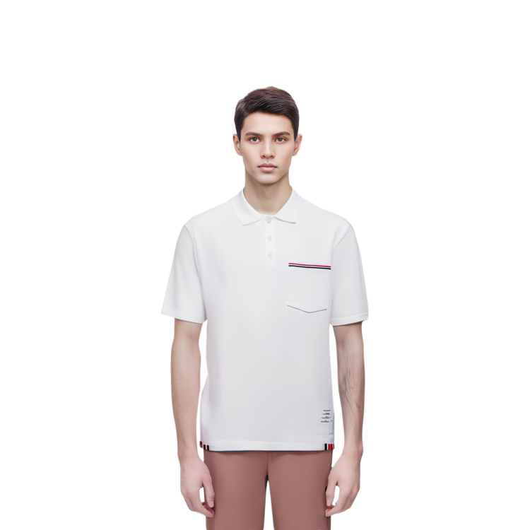 Details for THOM BROWNE SS23 Polo Blanco de Manga Corta con Botones Parciales. MJP171A-J0029-100