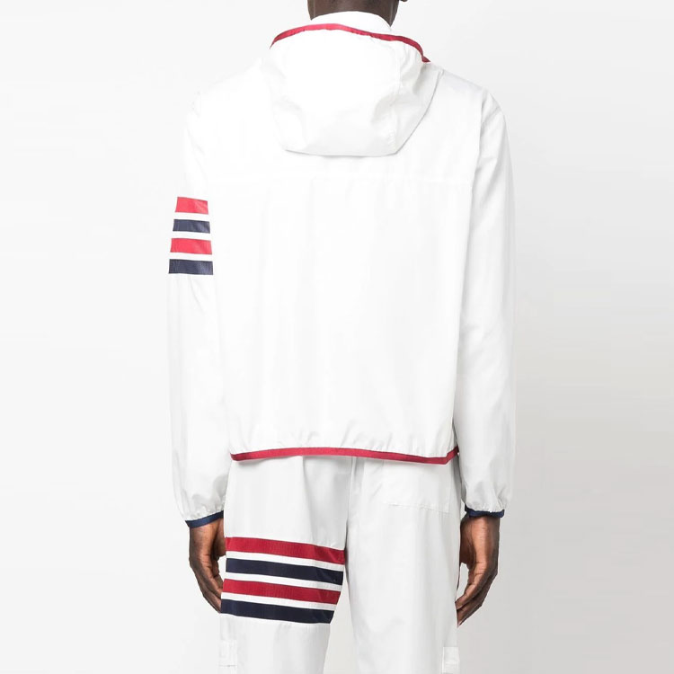 Shop Thom Browne SS23  White Jacket with Stripe Detail MJT366A-F0197-100