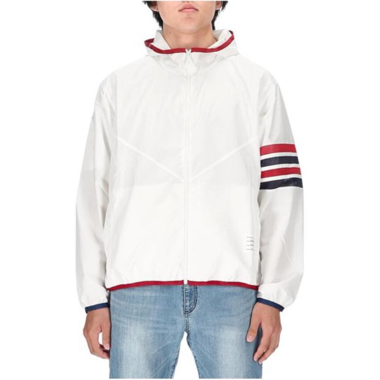 Details for Thom Browne SS23  White Jacket with Stripe Detail MJT366A-F0197-100