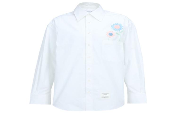 THOM BROWNE SS23  White Long Sleeve Solid Color Button-Up Shirt MWL381E-E0317-100