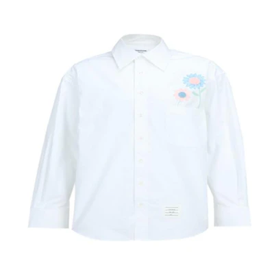 THOM BROWNE SS23 White Long Sleeve Solid Color Button-Up Shirt MWL381E-E0317-100
