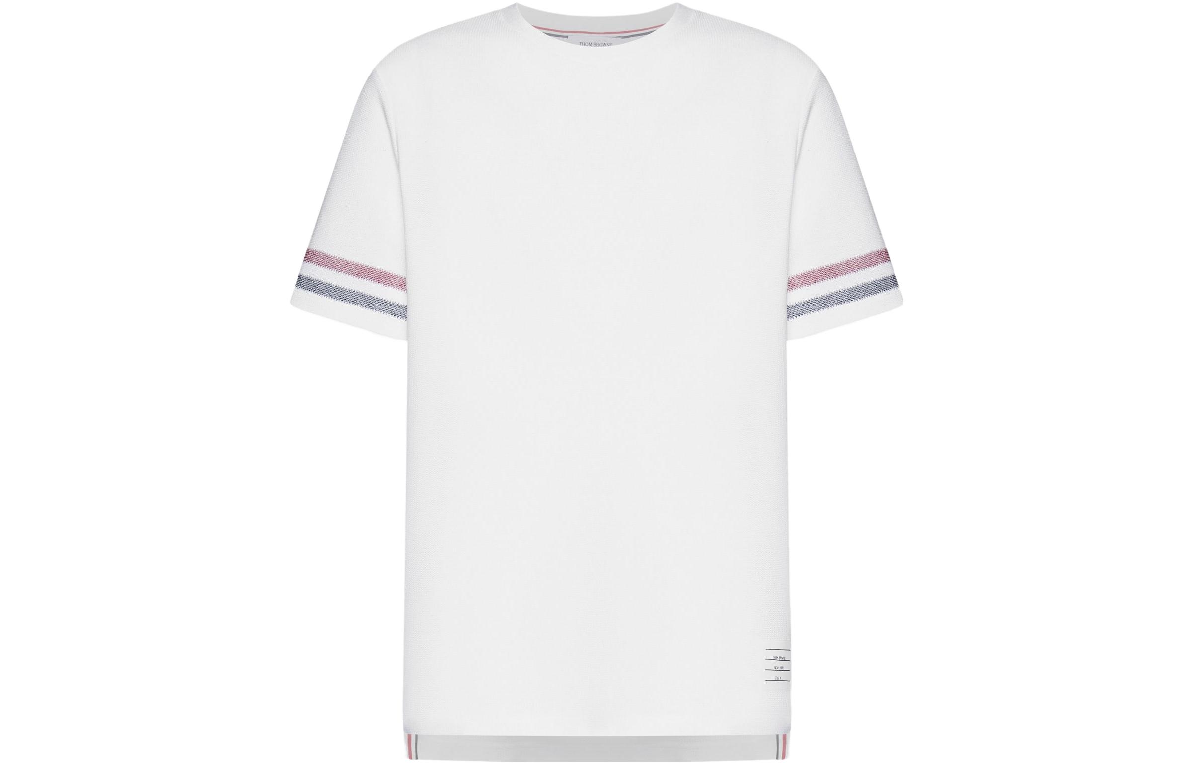 THOM BROWNE SS23  White Striped Crewneck T-Shirt MJS204A-J0046-100