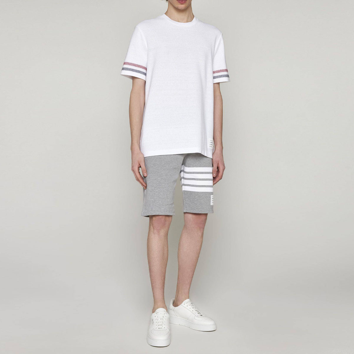 Lookbook THOM BROWNE SS23  White Striped Crewneck T-Shirt MJS204A-J0046-100