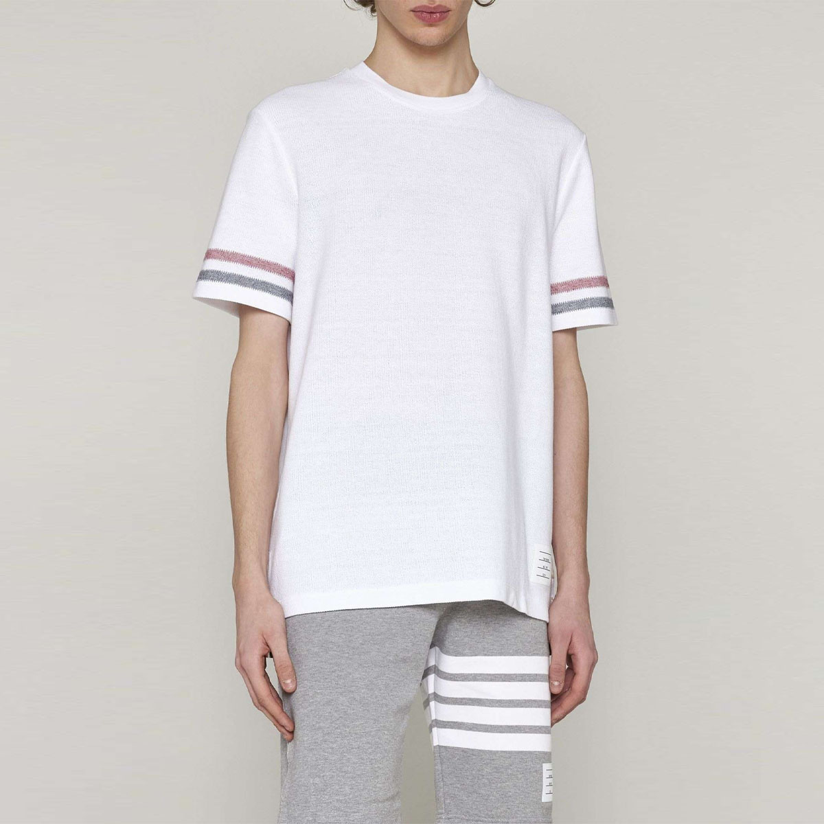 Purchase THOM BROWNE SS23  White Striped Crewneck T-Shirt MJS204A-J0046-100