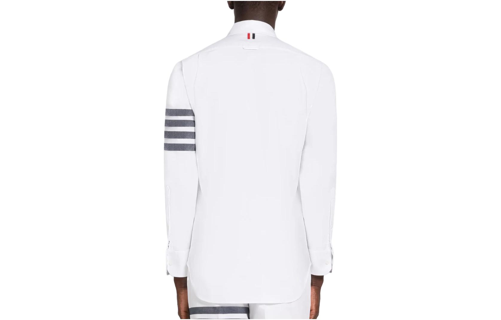 Lookbook THOM BROWNE SS23 白色條紋印花長袖襯衫。 MWL001A-00245-415
