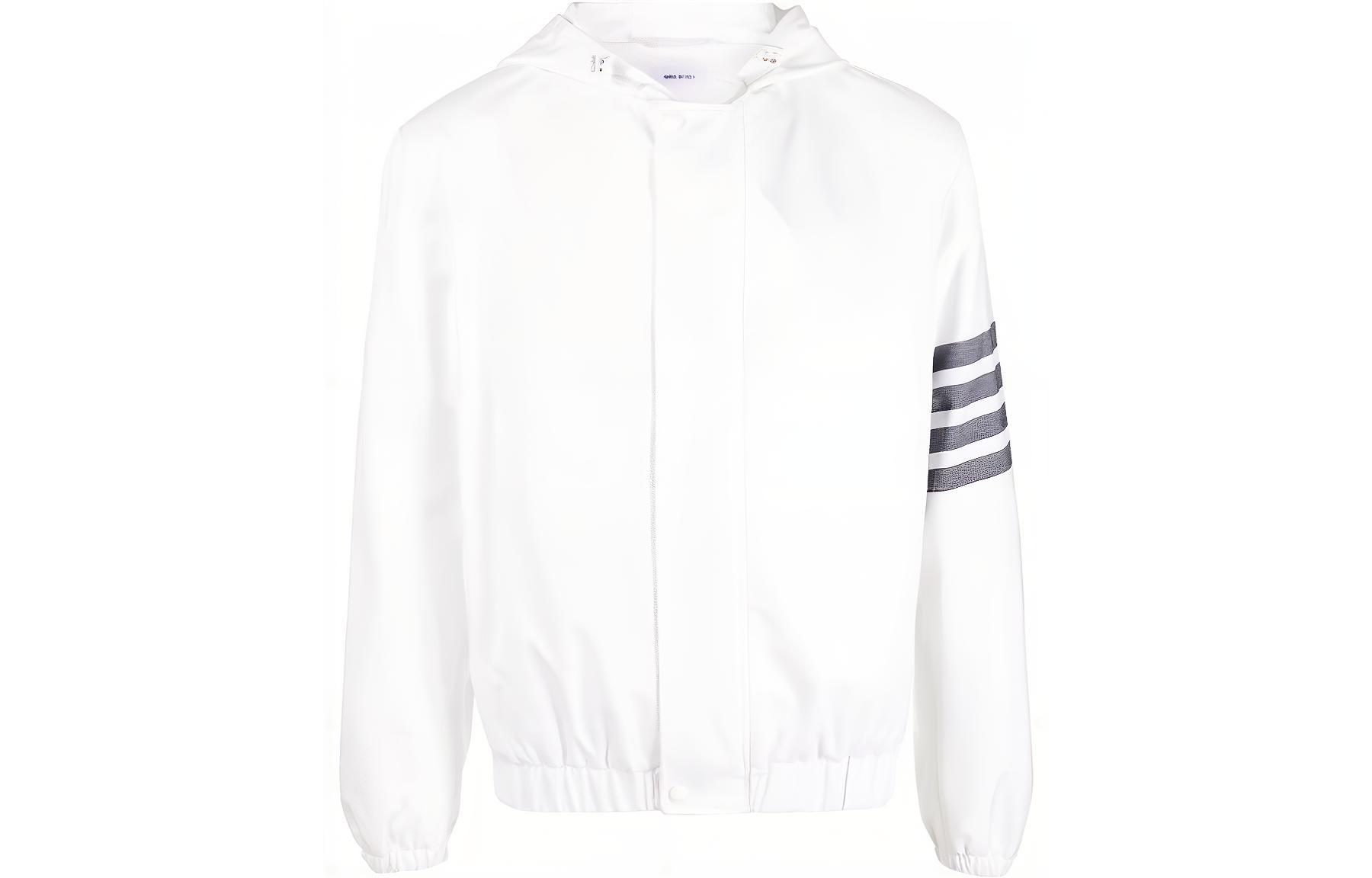 THOM BROWNE SS23  White Striped Print Hooded Jacket Long Sleeve MJO188A-07890-100