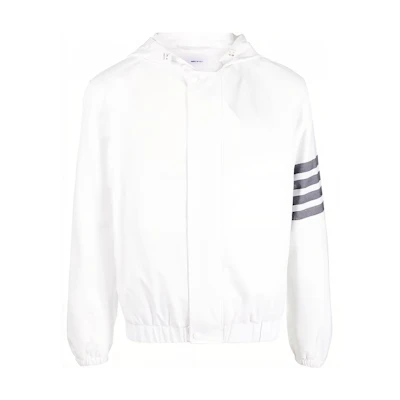 THOM BROWNE SS23 White Striped Print Hooded Jacket Long Sleeve MJO188A-07890-100