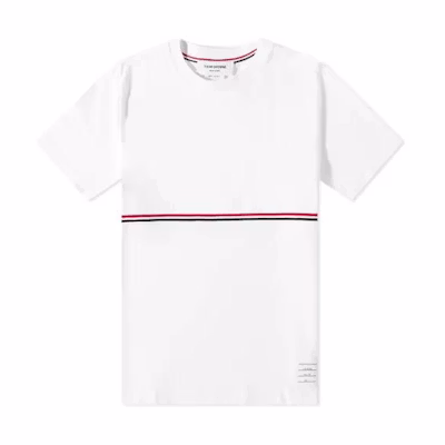 Thom Browne SS23 White Striped Slim-Fit Short-Sleeve T-Shirt. MJS221A-J0058-100