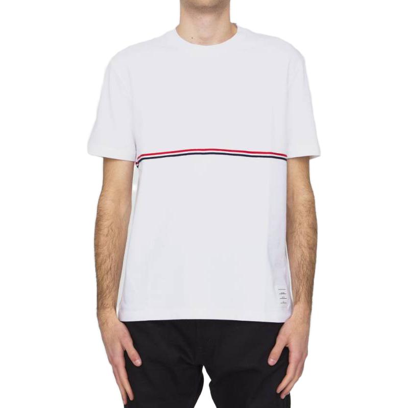 Lookbook Thom Browne SS23 白色条纹修身短袖T恤. MJS221A-J0058-100
