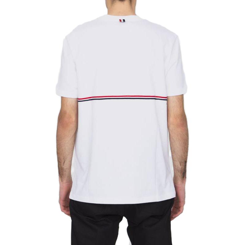 Shop Thom Browne SS23 白色条纹修身短袖T恤. MJS221A-J0058-100
