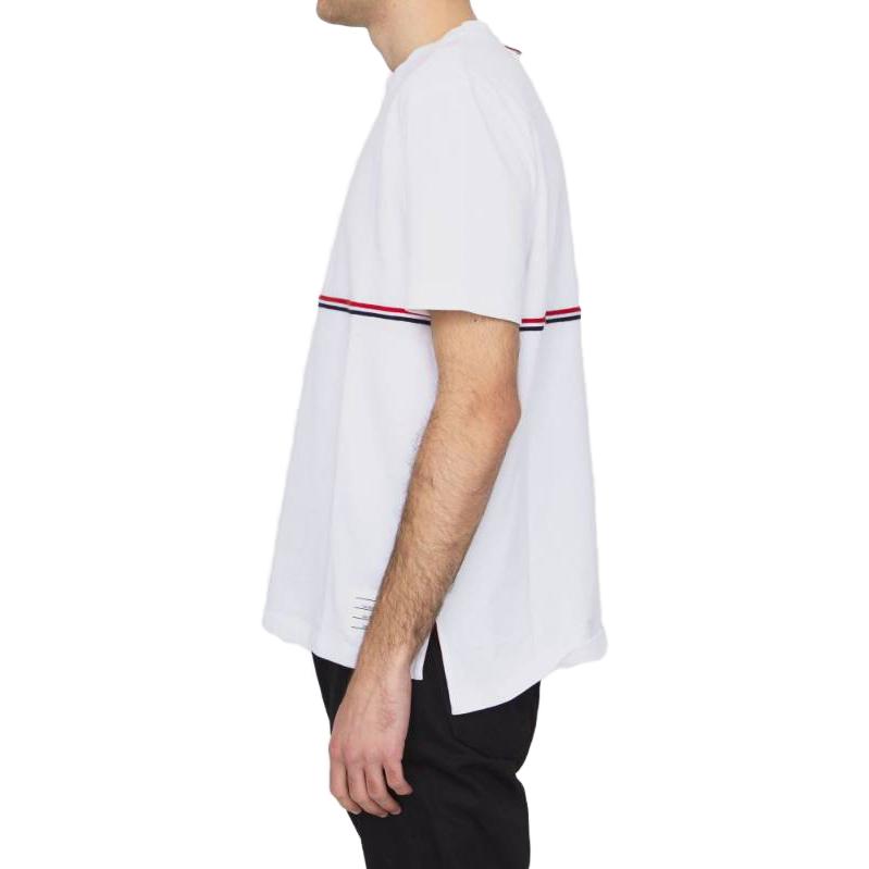 Purchase Thom Browne SS23 白色条纹修身短袖T恤. MJS221A-J0058-100