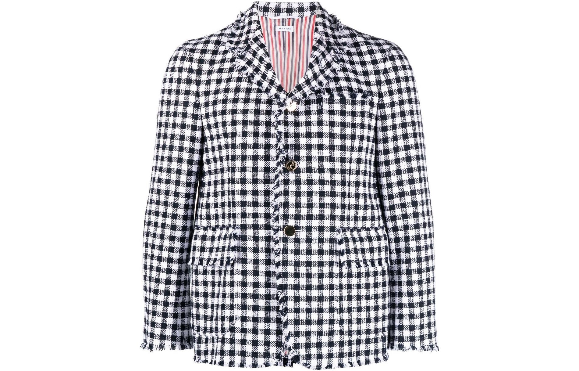 Thom Browne SS23 Black & White Check Tweed Jacket Men MJU558T-F0275-415