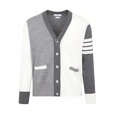THOM BROWNE SS23 Classic 4-Stripe Colorblock Knit Cardigan Men’s Grey Sweater MKC002F-Y1014-982