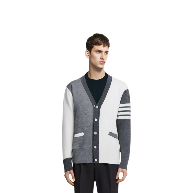 THOM BROWNE SS23 Classic 4-Stripe Colorblock Knit Cardigan Men’s Grey Sweater MKC002F-Y1014-982 圖 6