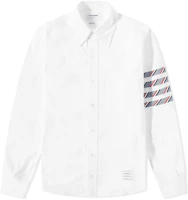 THOM BROWNE SS23 Classic 4-Stripe Single-Breasted Long-Sleeve Shirt Grey White Mens MWL374C-05371-133 THOM BROWNE SS23 Classic 4-Stripe Single-Breasted Long-Sleeve Shirt Grey White Mens MWL374C-05371-133