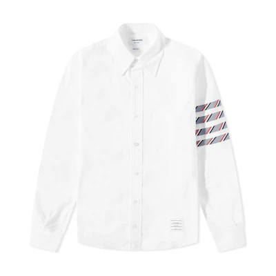 THOM BROWNE SS23 Classic 4-Stripe Single-Breasted Long-Sleeve Shirt Grey White Mens MWL374C-05371-133