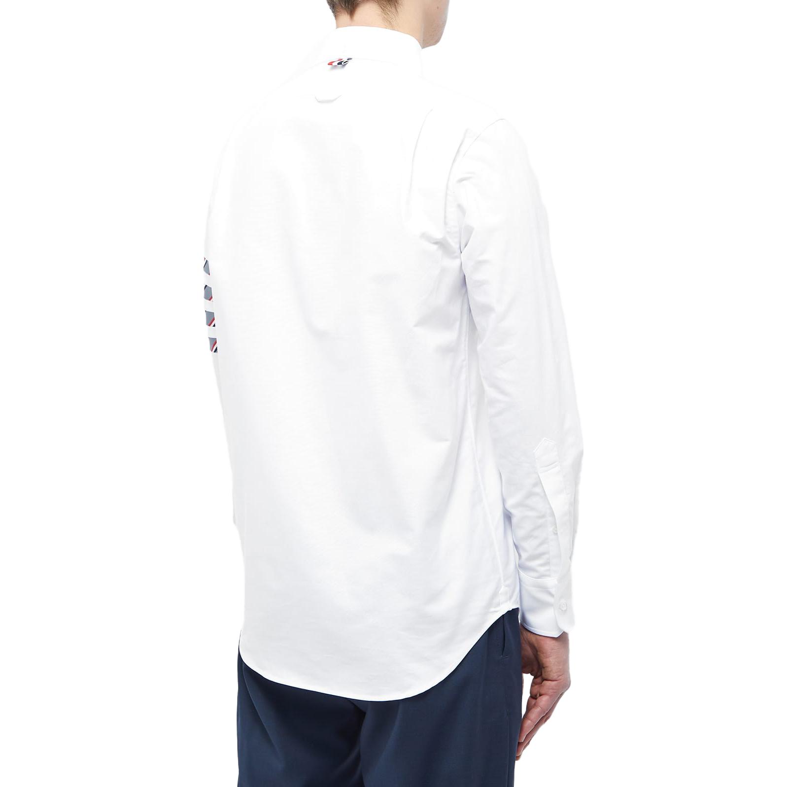 Shop Camisa Hombre Thom Browne SS23 Clásica 4-Rayas Manga Larga Gris Blanco. MWL374C-05371-133