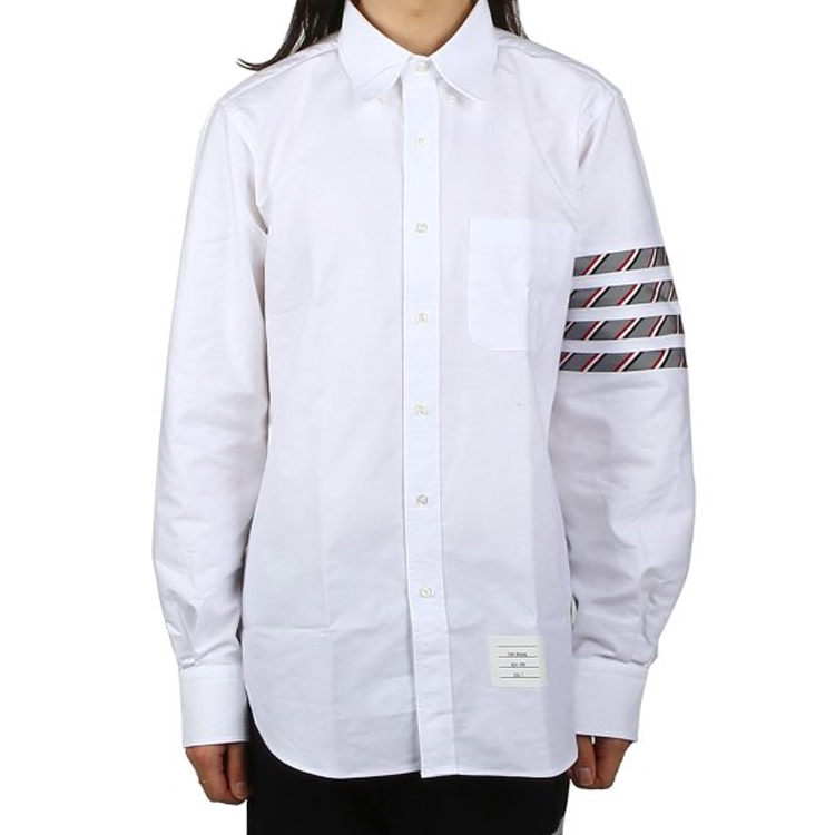 Details for Camisa Hombre Thom Browne SS23 Clásica 4-Rayas Manga Larga Gris Blanco. MWL374C-05371-133