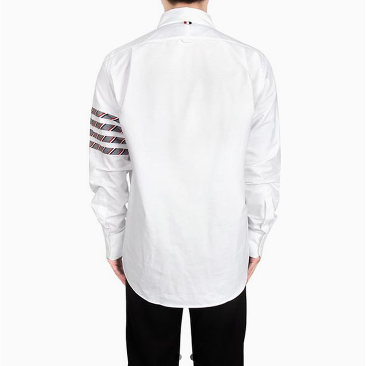 Sizing Camisa Hombre Thom Browne SS23 Clásica 4-Rayas Manga Larga Gris Blanco. MWL374C-05371-133