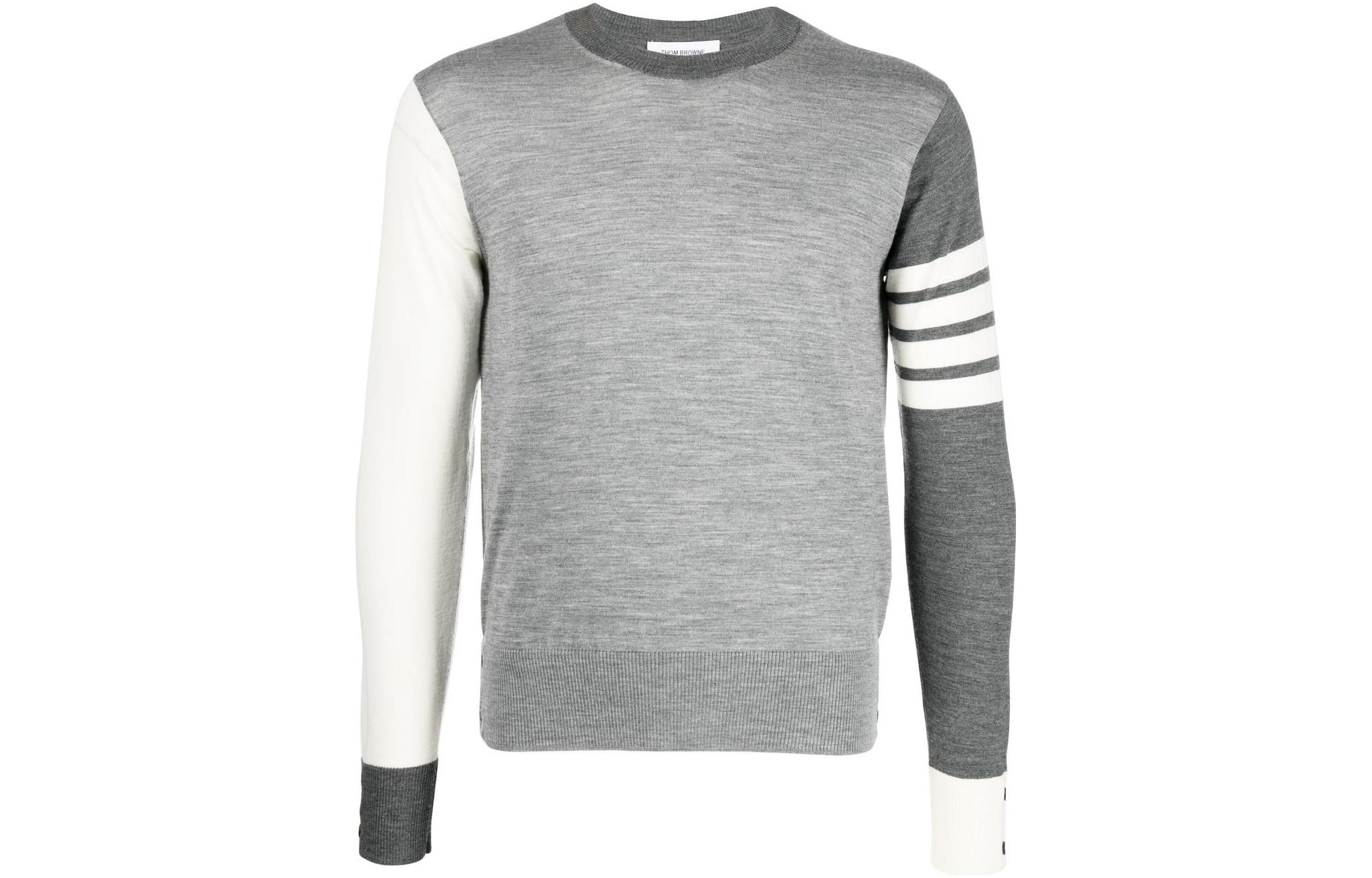 Thom Browne SS23 Contrast Panel Crewneck Pullover Sweater Men Grey MKA002FY1014982
