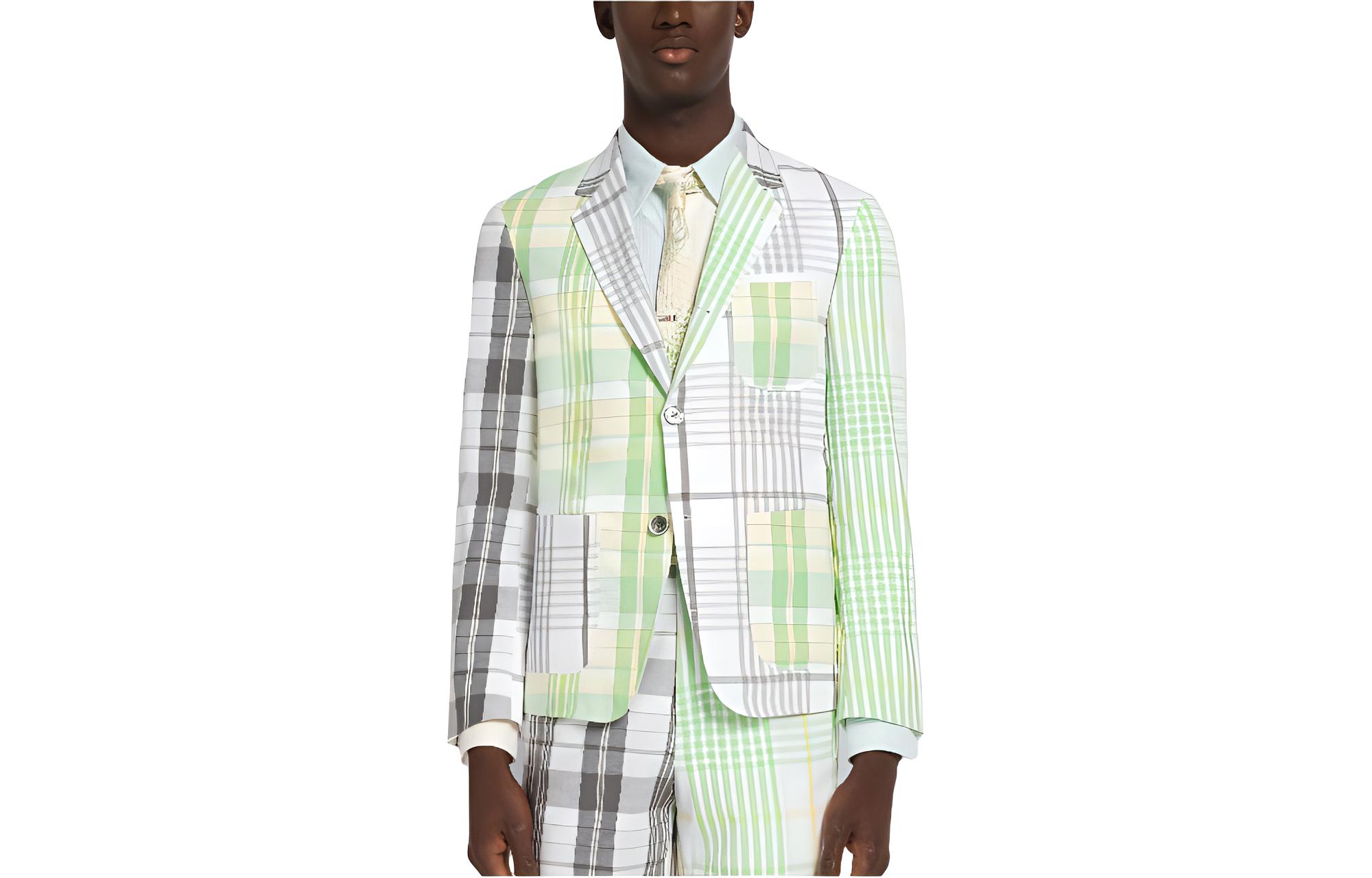 Thom Browne SS23 Floral Checkered Notch Lapel Single-Breasted Blazer Jacket MJC010F-F0172-035