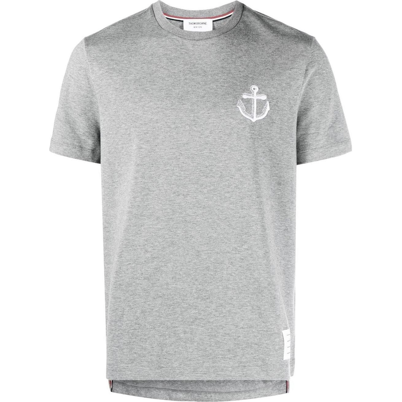 Thom Browne SS23 Grey Embroidered Crewneck T-Shirt Summer  Tee in Gray. MJS214E-J0058-055