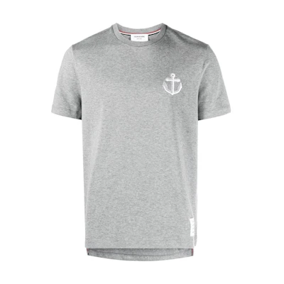 Thom Browne SS23 Grey Embroidered Crewneck T-Shirt Summer Tee in Gray. MJS214E-J0058-055