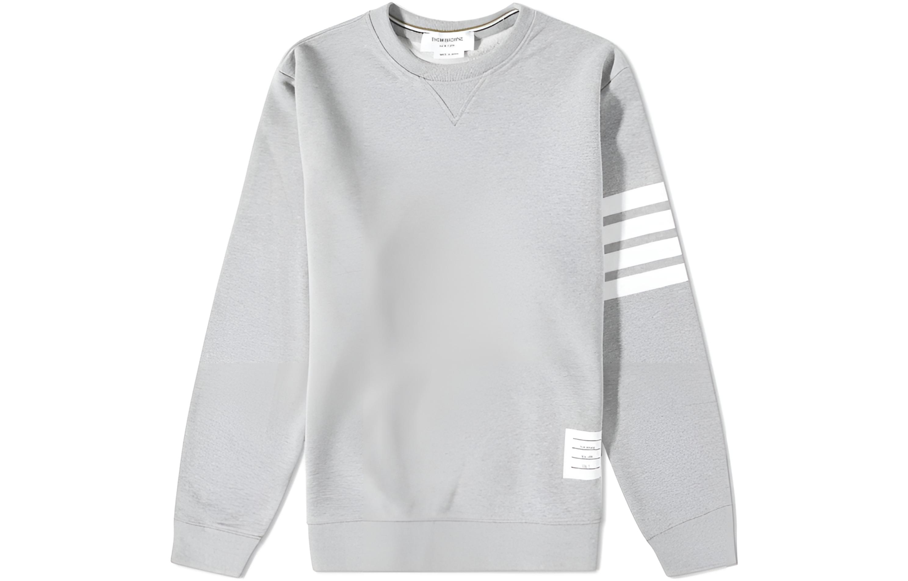 Thom Browne SS23 Grey Pullover Crewneck Sweatshirt with Stripe Print MJT02-1H005-350-683