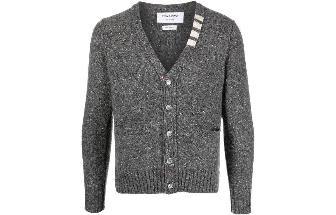 Thom Browne SS23 Grey Speckled V-Neck Cardigan Sweater  Fashion - Gray MKC455A-Y1032-035