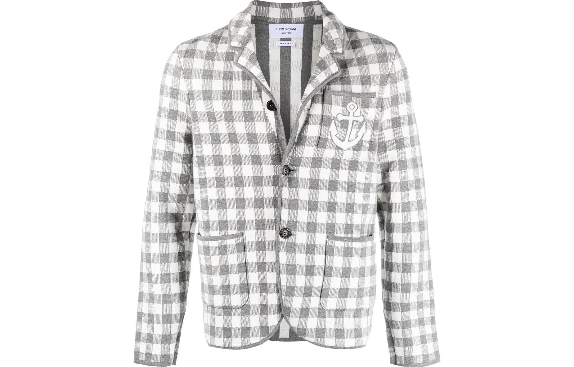 Thom Browne SS23 Light Gray Checkered Jacquard Button-Up Jacket MKJ102A-Y3007-055