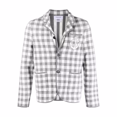 Thom Browne SS23 Light Gray Checkered Jacquard Button-Up Jacket MKJ102A-Y3007-055