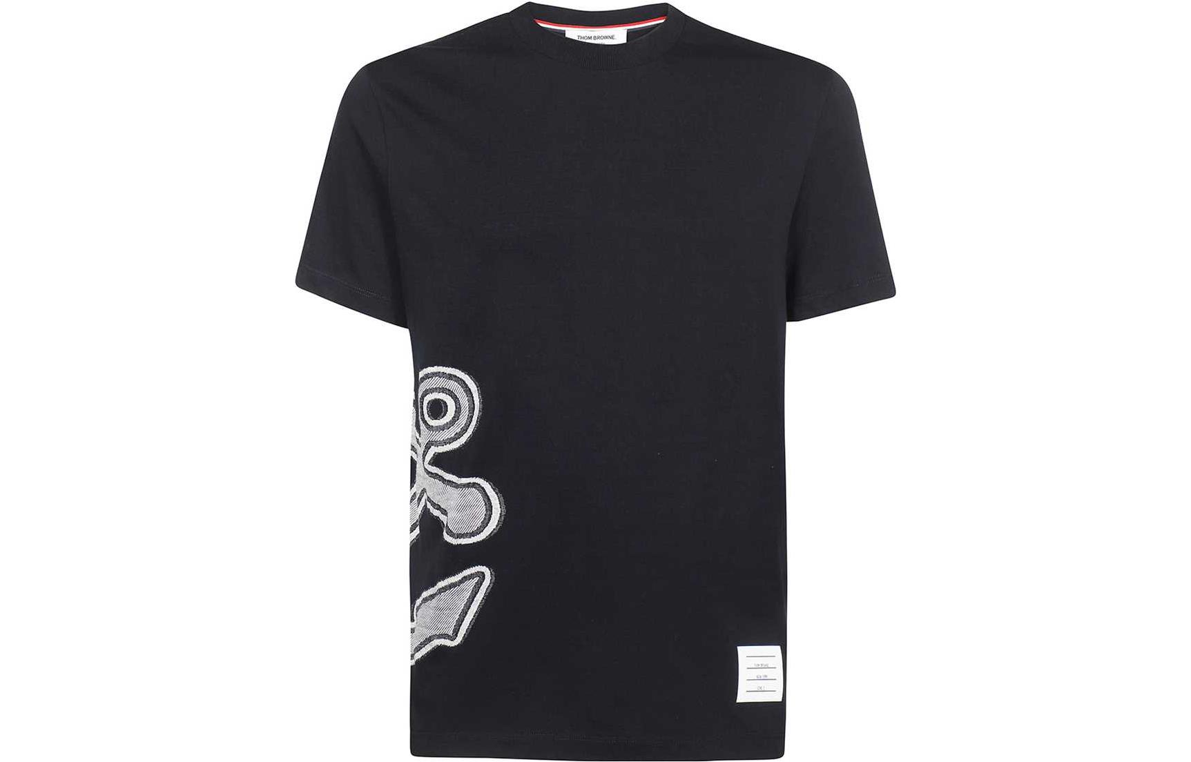 THOM BROWNE SS23 Pattern Print Navy Blue Crewneck T-Shirt . MJS215A-J0072-415