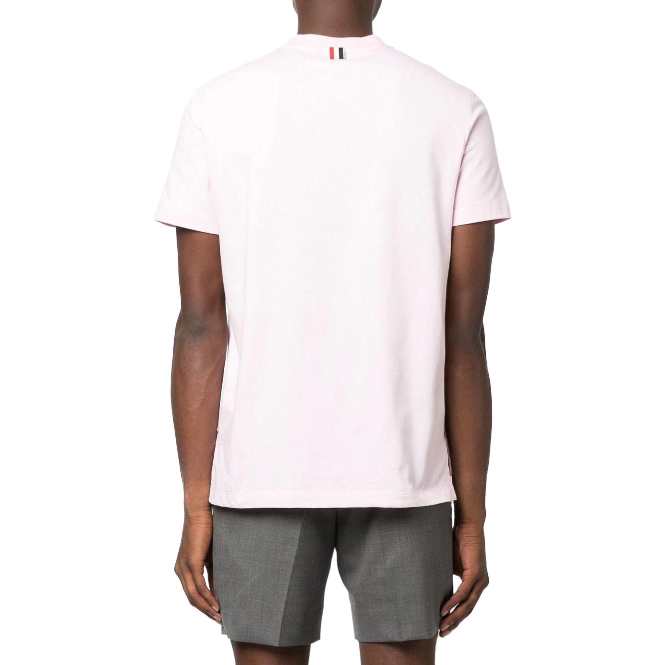 Shop THOM BROWNE SS23 Pink Crewneck Embroidered Graphic  T-Shirt. MJS214E-J0058-680