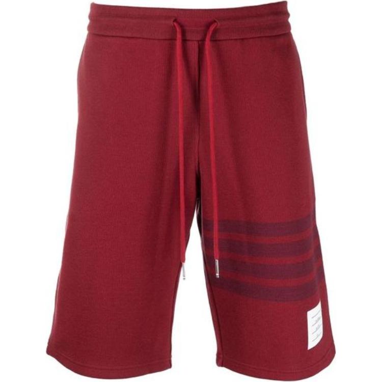 THOM BROWNE SS23 Red Solid Stripe Lace-Up Shorts Men. MJQ161A-J0051-601