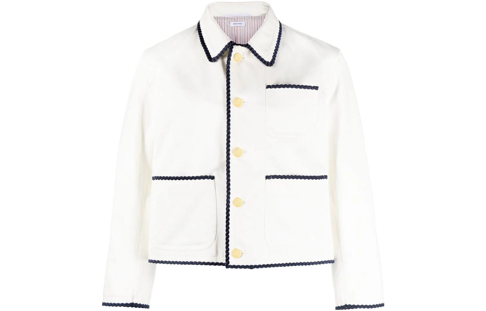Thom Browne SS23 Single-Breasted White Jacket with Trim Details for Men MJO174E-E0401-100