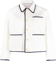 Thom Browne SS23 Single-Breasted White Jacket with Trim Details for Men MJO174E-E0401-100 Thom Browne SS23 Single-Breasted White Jacket with Trim Details for Men MJO174E-E0401-100