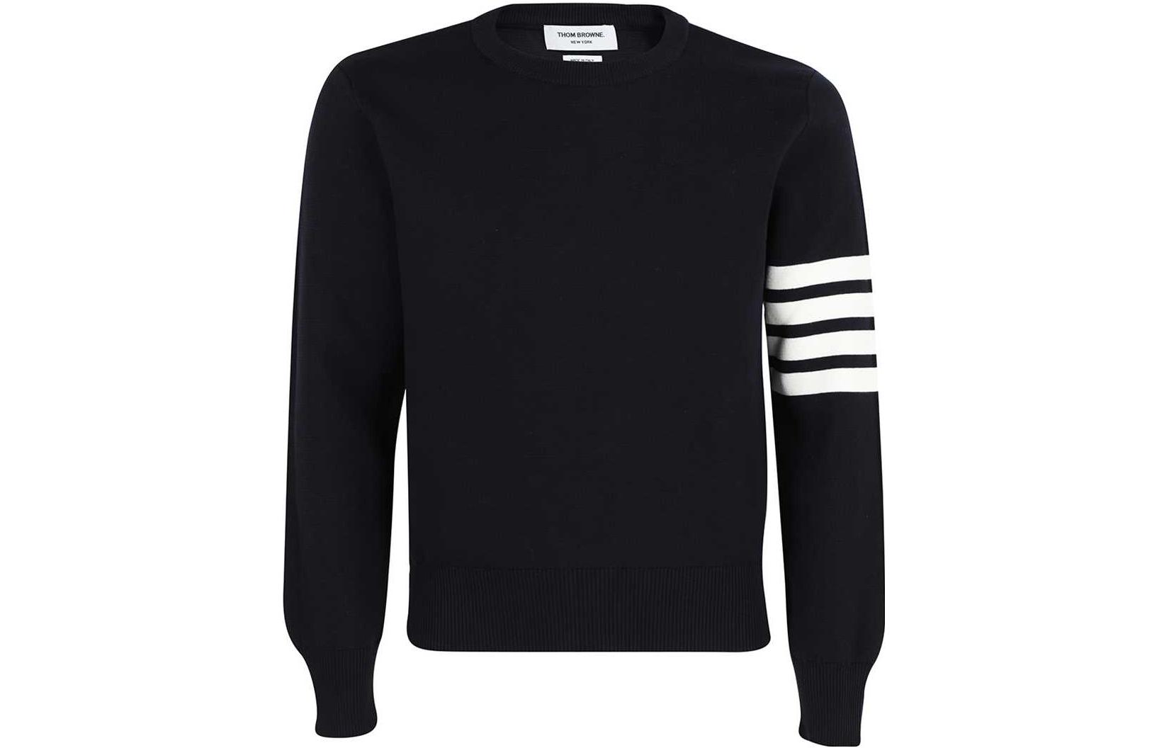 Thom Browne SS23 Slim Fit Striped Crewneck Sweatshirt Black MKA202A 00219 415 SW