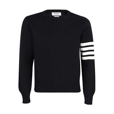 Thom Browne SS23 Slim Fit Striped Crewneck Sweatshirt Black MKA202A 00219 415 SW