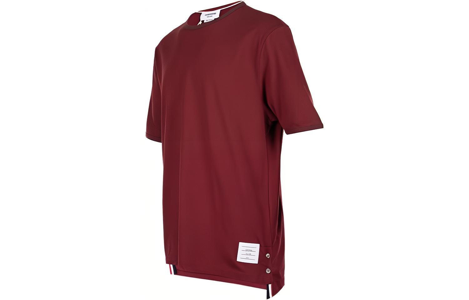 Shop THOM BROWNE SS23 經典款式紅色圓領T恤 MJS083AJ0052BCS-601