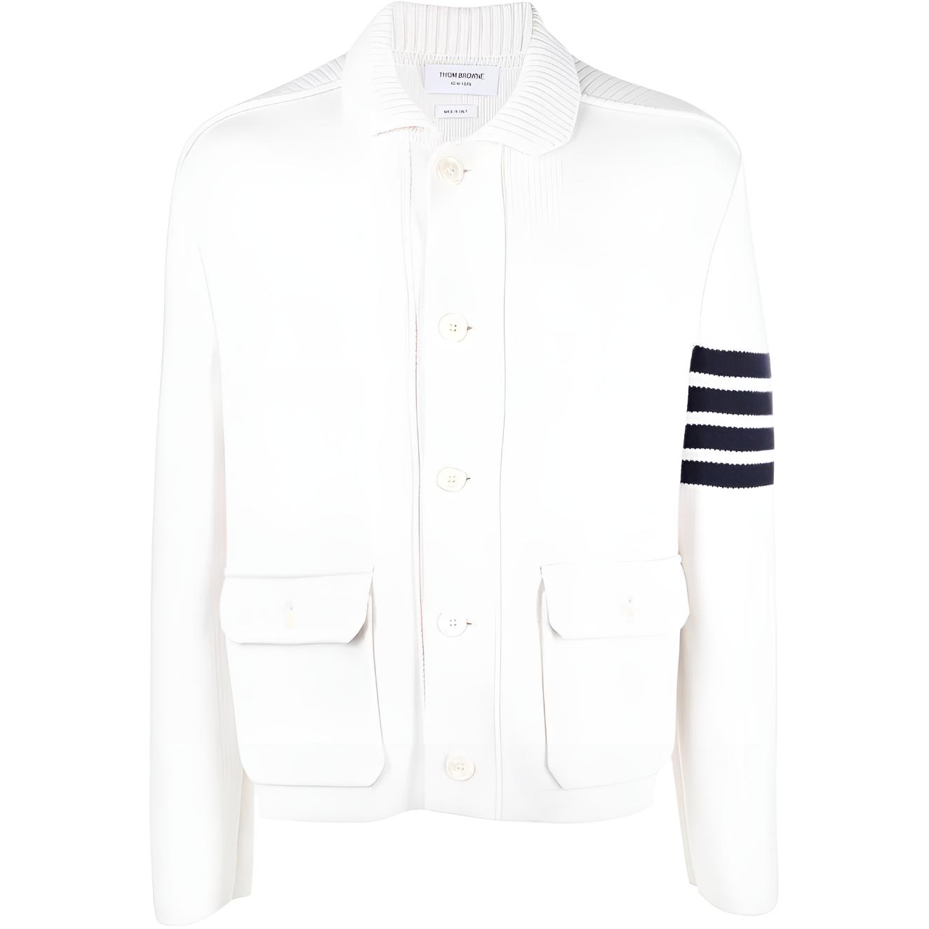 Thom Browne SS23 Solid Color Stripe Trim Long Sleeve Button Jacket Men MKJ097A-Y3028-100